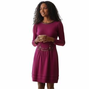 Vintage Don Sayres For Wellmore Wool Blend Pink Beaded Sweater Dress‎ Size 10